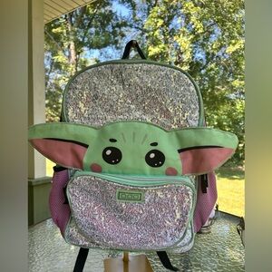 STAR WARS Mandalorian baby Yoda 17” laptop backpack sequence green.